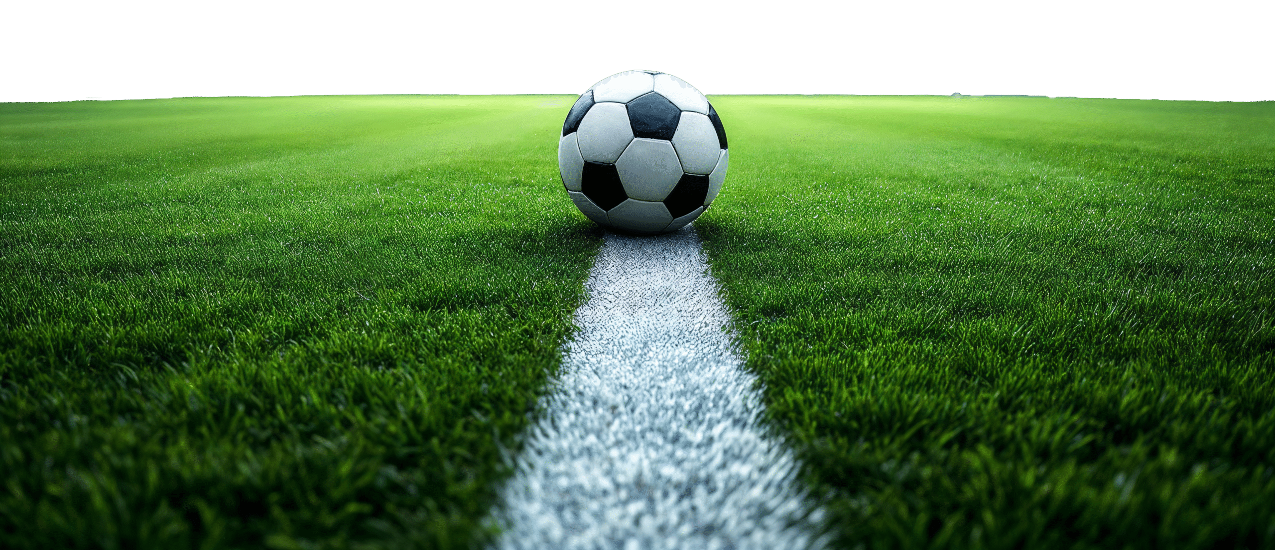 Ballon de football sur la ligne blanche du terrain